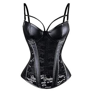 Woboren Vrouwen Steampunk Gothic Kant Corset Bustier Faux Lederen BH Lingerie Zwart Plus Size S-6