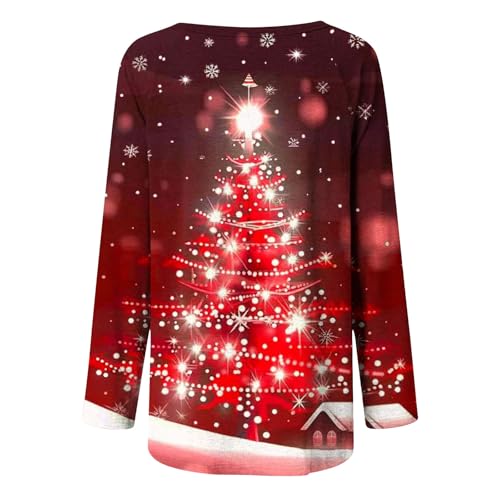 Camisetas femininas de Natal para verão, outono, gola redonda, estampada, caimento solto, blusas fem