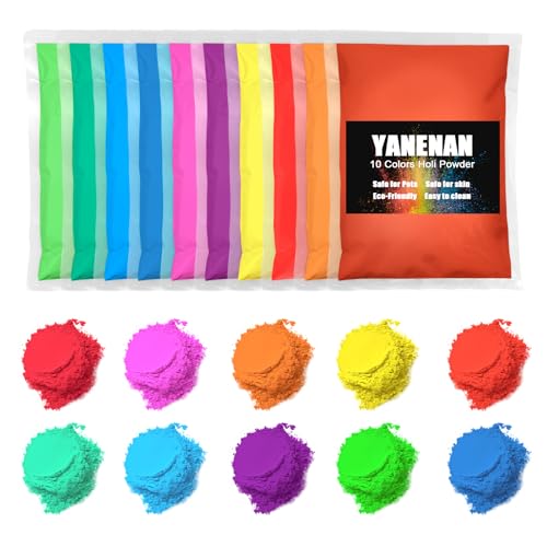 Holi Color Powder 10 Packs x 100g Assorted Bright Colors Rangoli Color Powder Bulk Easy Wash Cleanup for Color Run Color War Festivals Parties & Photography