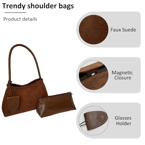 Suede Shoulder Bag for Women Small Hobo Purse Fall Retro Top Handle Tote Handbags with Clutch for Travel3