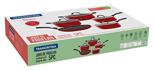 Jogo de Panelas 5 Peças Mônaco Indução Vermelho Com Revestimento Antiaderente e silicone