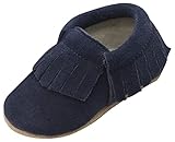 Dotty Fish Unisex Baby Suede Moccasins, Marineblaue Mokassins, 23 EU
