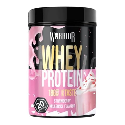 Warrior Whey Proteinpulver 500 g (Erdbeer-Milchshake) – muskelaturaufbau & Regeneration – Protein-Shake mit BCAAs, kohlenhydratarm & lecker – 20 Portionen für Fitness, Training & Sporternährung