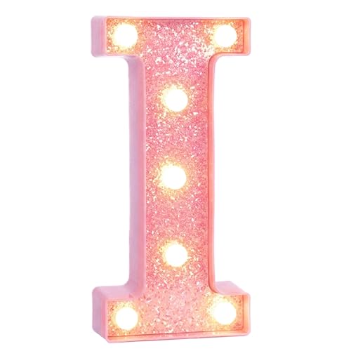Image of Pink Marquee Light Up Letters, Glitter Alphabet LED Letter Lights for Pink Birthday Party Decorations, Battery Operated Letter Sign for Girls Room Vanity Table Decor, Warm White Lights Letter I