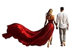 Corset Long Flying Dress | Train Photoshoot Flowy Dress | Satin Santorini Flying Long Maxi Photography Baby Shower for Women Red
