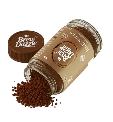 Image of BREW DAZZLE Hazelnut Joy | 100% Arabica Instant Coffee | Aromatic and Smooth Pack | Rich Aroma Hazelnut Flavoured Coffee Granules (50g)