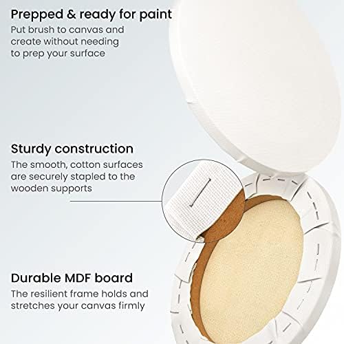 Arteza Stretched Canvas for Painting, 25.4 cm Diameter, 8 Pack, 100% Cotton, 8 oz Gesso-Primed Round Blank Canvases for Acrylic Painting and Pouring