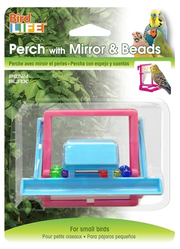 Image of Penn-Plax Bird Life - Landing Perch with Mirror and Beads - Perfect for Parakeets, Finches, and Other Small Birds (BA504)