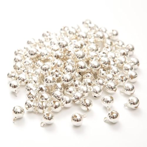 120PCS Silver Jingle Bells Small Bell Mini Bells for DIY Bracelet Anklets Necklace Knitting/Jewelry Making 0.4 inch(Silver) ﻿ ﻿
