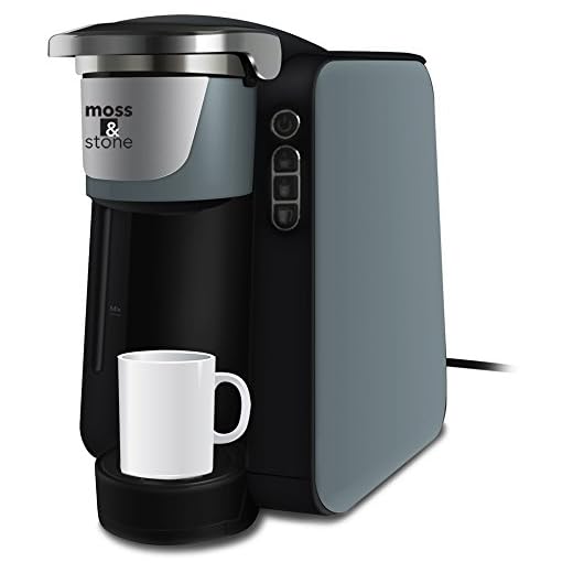 Moss and Stone Single Serve Programmable Coffee Maker for 6, 8, 10 oz. Pods Quick Brew Technology 30 Second Ready (Grey)