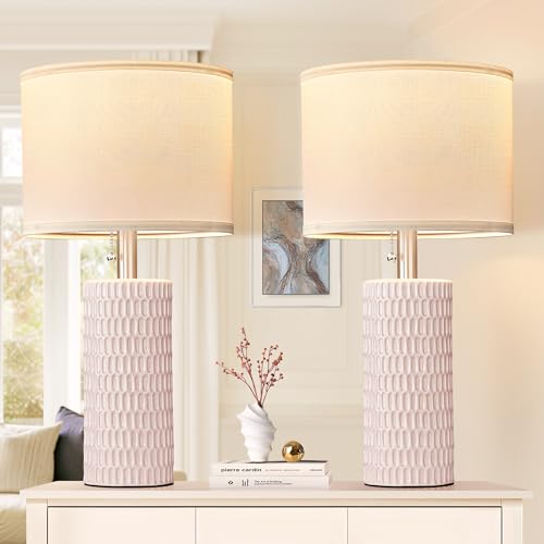 Reaketon Table Lamps for Living Room Set of 2 Ceramic Table Lamps for Bedroom 20 Modern Lamps for Night Stands Pink