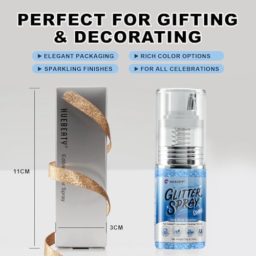 HUEBEATY Blue Edible Glitter Spray for Cakes – 10g Food Grade Luster Dust Spray for Cocktails, Drinks, Cupcakes, Cookies, Strawberries & Chocolate Decorating – Edible Cake Glitter Dust - Thumbnail 6