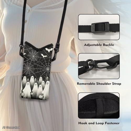 Image of Crossbody Bags Small Cell Phone Case with Strap Universal Travel Bag Fits Most Smartphone for iPhone 13 /12 /11 /10, for Samsung 22 /23 /24 /25, 8 inch x 4 inch, Ghost Spider-web Print Black