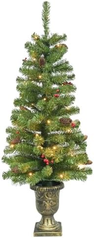 4FT Artificial Potted Christmas Tree with Lights, Pre-lit Mini Ch...