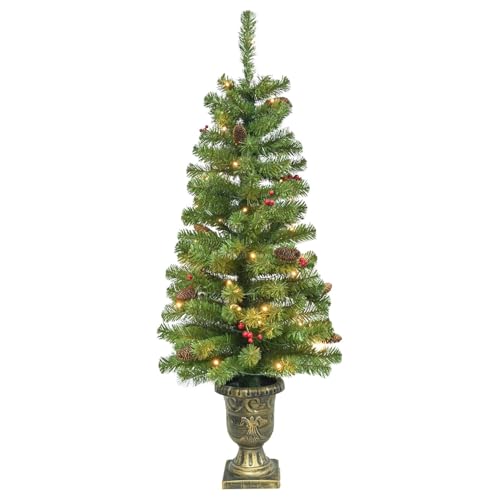 Maylaviu 4FT Artificial Potted Christmas Tree with Lights, Pre-lit Mini Christmas Tree with 50 LED...