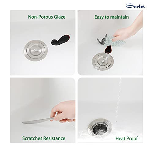 33 White Farmhouse Kitchen Sink - Sarlai 33 Inch Farm Sink Reversible Apron Front White Ceramic Porcelain Fireclay Single Bowl Farmer Sinks #TOP6