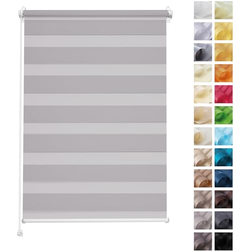 Rettika Doppelrollo ohne Bohren, klemmfix - Grau, Breite: 45cm, Höhe 150 - Rollos für Fenster ohne Bohren, Fenster rollos für innen, Duo Rollo