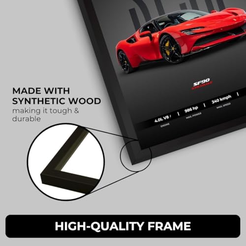 Image of Ferrari SF90 Poster | Framed SF90 Stradale A4 Sized (31 x 23 cm) | Supercar Poster | Supercar Posters for Wall, Gift for Boys, Car Frames | Car Posters for Wall, Bedroom, Hostel, Study Room (F 160)