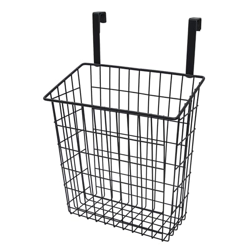 Cesta colgante de metal negro para puertas de armario – 39 x 25 cm – Organizador de armario para colgar – Cesta de alambre organizador para estante, armario, cocina, baño, oficina