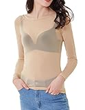 Kate Kasin Sheer Long Sleeve Top Mesh Shirts for Women(XL,Nude)