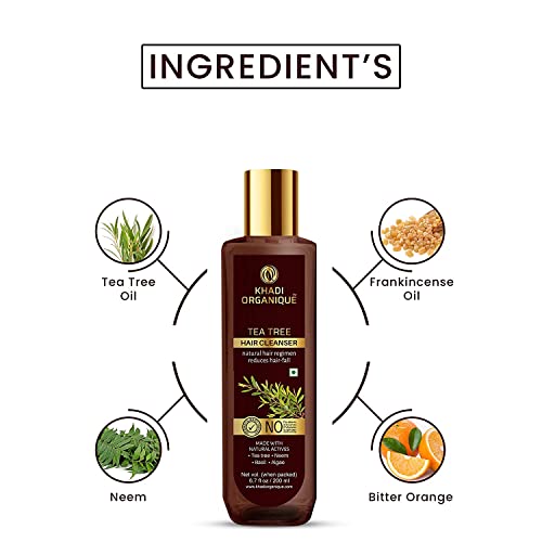 Image of Khadi Organique Tea Tree Shampoo | Herbal Anti-Dandruff Hair Cleanser | Removes Dandruff from the Source | Promotes Strong, Smooth & Healthy Hair | For Men & Women | 200 ml (Pack of 1)