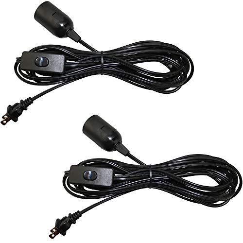 Lightingsky Extension Light Cord Hanging Lantern Pendant Lamp Cord Cable E26 Bulb Socket to 2-Prong US AC Power Cord with On/Off Switch UL Listed (15 Feet, Black-2 Pack)