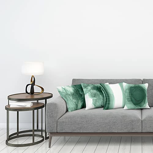 Ambesonne Marble Print Throw Pillow Cushion Case Pack Of 4, Watercolor Effect Brushstrokes Stains And Hues Modern Pattern, Modern Accent Double-Sided Digital Printing, 16", Forest Green And White #TOP1