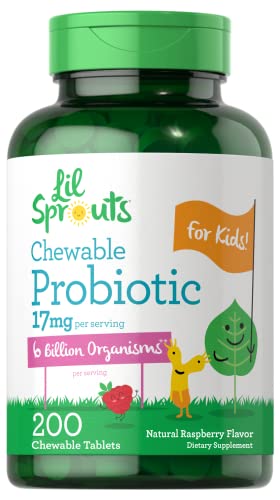 Probiotics for Kids | 200 Chewable Tablets | 6 Billion CFUs | Natural Raspberry Flavor | Non-GMO, Gluten Free Probiotics for Children | by Lil' Sprouts