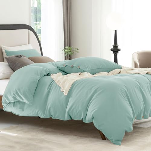 Talasily Linen Duvet Cover Twin - Linen and Cotton Blend Duvet Cover Set, Soft and Cool, Button Closure, 3 Piece Set, 1 Duvet Cover 68x90 & 2 Pillowcases (Soft Blue, Twin) — view 6