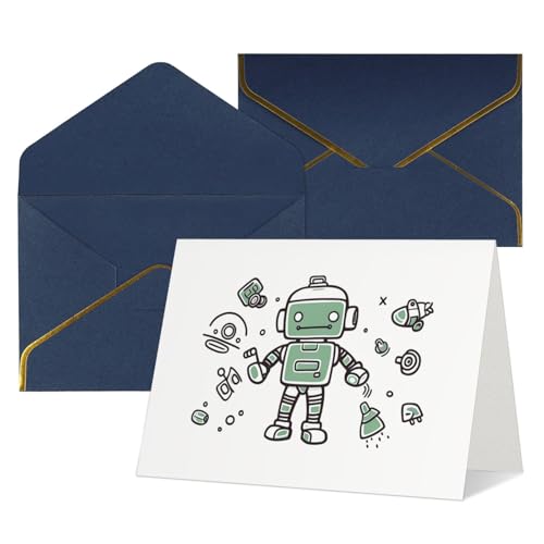 QMNSEHF 封筒付きブランクグリーティングカード Thank YouCard Line Robot Happy Birthdayカード 女性用 男性用 クリスマス ハロウィン 結婚式 ブランク ノートカード あらゆる機会 グリーティングカード 4x6