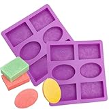 HTIAM 2 Pieces Embossing Flower Chocolate Moulds Soap DIY Mold Silicone Rectangle Oval Soap Molds Handmade Cake Candy Biscuit, Pudding Moulds Ice Cube Trays