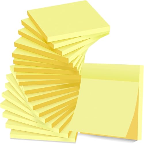 (18 Pads) Sticky Notes 76 mm x 76 mm Yellow Strong Adhesive Clean Removal Recyclable Self-Stick Pads Easy to Post for Home Office Notebook 56 Sheets/Pad 1008 Sheets Total