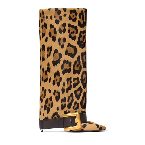 Arqa Wide Calf Boots for Women Fold over Pointed Toe High Heel Boots Comfortable Elegant Fall Winter Knee High Boots4