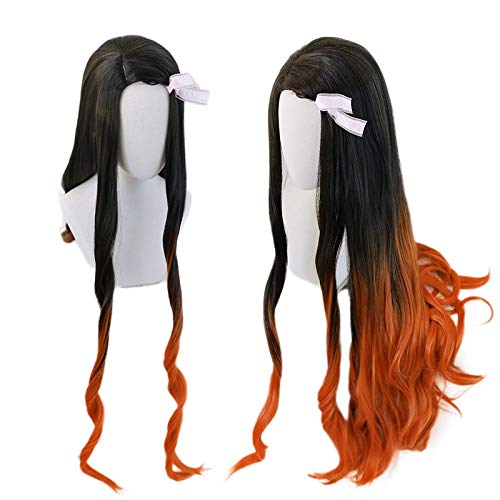 Peluca para Nezuko Kamado peluca larga Cosplay traje anime resistente al calor pelo sintético mujeres moda pelucas REYHS