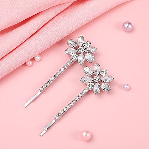 Lurrose Crystal Flower Hair Pins Elegant Rhinestone Floral Bobby Pins Bridal Hair Clip For Women (Silver) #TOP3