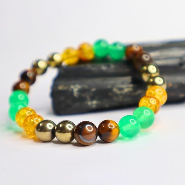 Image of Unisex Money Magnate Crystal Bracelet - Citrine, Tiger Eye, Green Aventurine, Pyrite, Healing Crystals Stone Multi Beads Bracelet, for Wealth, Confidence, Good Luck, and Protection