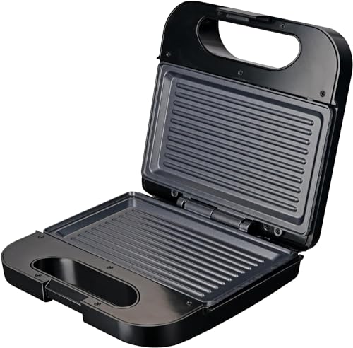 Grunkel - Sandwichera con Grill para 2 sandwiches con corte. Superficie antideslizante y antiadherente de 750W de potencia y tacto frío (Corte Cuadrado Blanca) (Negro, Grill) - imagen 7