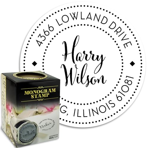 Monogram Address Stamp - Personalized Self Inking Rubber Stamp - Style 036 - with Locking Bottom Cover- Choose from 15 Ink Colors