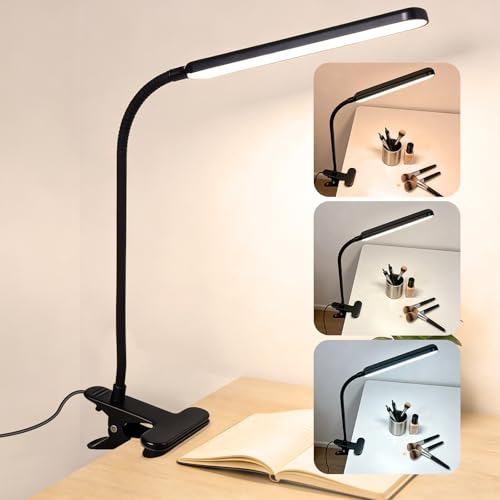 H HNMA HN LED Desk Lamp with Clamp for Nail Art & Painting, 3 Modes 10 Brightness Dimmable LED Light, Long Flexible Goose-Neck Clip Lamp for Easel, Salon Manicure, Reading and Studio Work