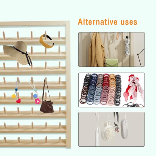 Image of Wooden Thread Holder,48 Spool Wooden Thread Rack Wall Mounted Sewing Thread Holder with Screws Multi Purpose Sewing Thread Holder Organizer for Embroidery Sewing Threads Hair Band US(48 axis)