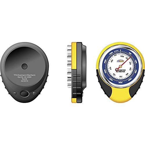 TFA Dostmann Höhenmesser HITRAX Globe 42 4000 von 5000 Meter mit absoluten und relativen Luftdruck manuell, Schwarz-gelb, L 68 x B 28 H 85 mm EU