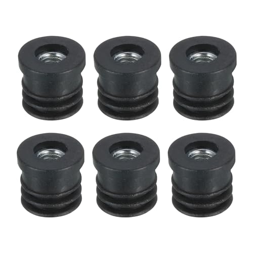 Image of uxcell 6Pcs Inserts for Round Tubes with M6 Thread, for 16mm /0.63 inch OD Round Tube, Round Black Plastic Plug Caster Insert Chair End Caps Furniture Leg Plug