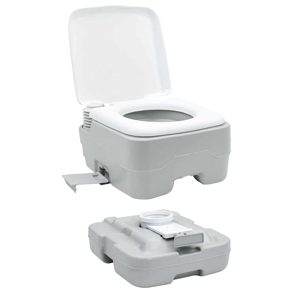 vidaXL Set di Toilette per Il Campeggio 2 PCS Grigio e Bianco, Giardino e terrazza, Set WC Portatile Moderno, comodità per Camping, igiene Outdoor, Must-Have Estivo