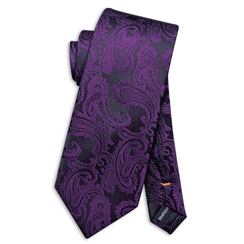 Image of DiBanGu Mens Paisley Tie Set Silk Woven Jacquard Necktie and Pocket Square Cufflinks Gift Set for Wedding Bussiness