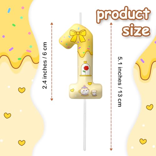 Image of Yellow Cartoon Birthday Candles, Number 1 Candle Yellow Themed Birthday Party Supplies, 2.4 inch Birthday Candles for Cake Topper Party Decorations, Birthday Decorations for Boys Girls (Number 1)