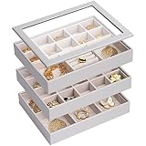 Vlando Medium Stackable Jewelry Tray, Faux Leather Jewelry Trays Storage Organizer Display Box Case