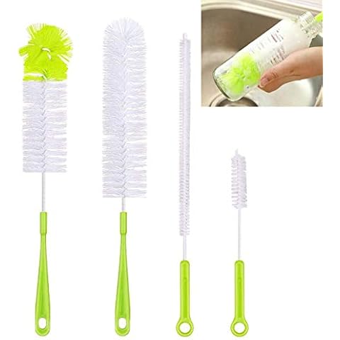 Vascinate 4-Piece Flexible Bottle Brush Multi-Purpose Cleaning Brush Set, Green Versatile Extra Long Brush | Cleaning inside Bottles & Straws | Durable & Non-Scratch Bristles Cover