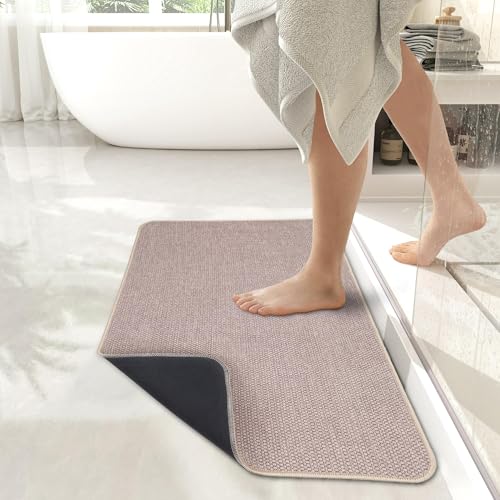 Image of Bosap Bath Mat,Ultra Thin Bathroom Runner Rugs,Large Bath Mats for Bathroom,Quick Dry,Non-Slip,Machine Washable,Low Pile,Bath Rug,Shower Outside,Sink,Home Decor Accessories.Beige,3'x5'(36x60inch)