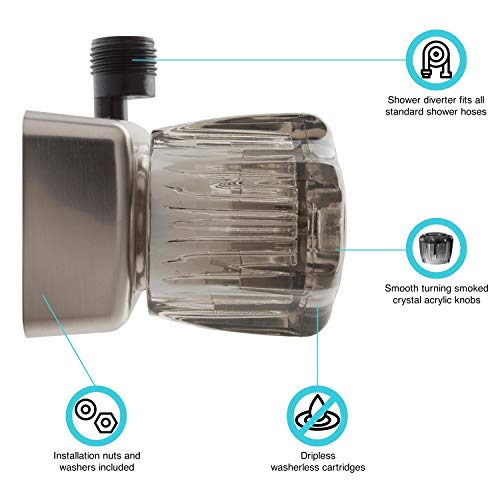Image of Dura Faucet DF-SA100S-SN RV /Motorhome /Trailer Shower Faucet Valve Diverter with Smoked Acrylic Knobs (Brushed Satin Nickel)
