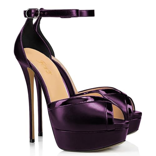 FOWT Fashion V-Cut Platform Peep Toe Stiletto Silver Womens Heeled Sandals Sexy Pointed Toe Buckle Strap 6 IN Super High Heels Elegant Dress Party Pumps Shoes, US Size 4-11 M